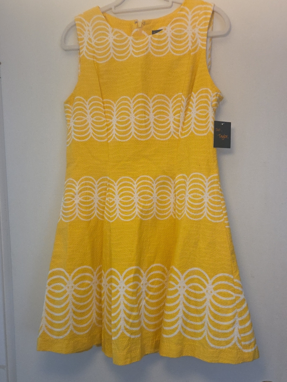 Taylor Bright Yellow & White Sleeveless Fit-and-Flare Midi Dress